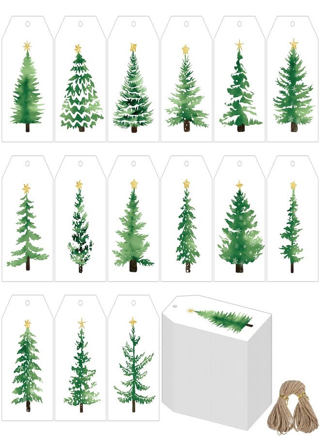 Watersay 240 Pcs Watercolor Christmas Tree Gift Tag Christmas Paper Gift Tags with String and Holes Hanging Labels for DIY Xmas Winter Party Favor Decor, 15 Designs - Image 1